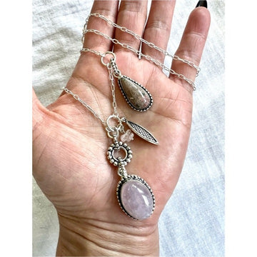 925 WOW! LOVE BOMB! Rose Quartz + Rhodonite Charm Necklace Pendant