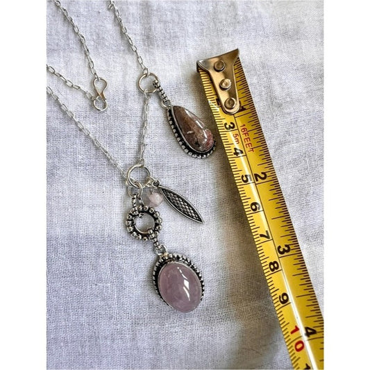 925 WOW! LOVE BOMB! Rose Quartz + Rhodonite Charm Necklace Pendant
