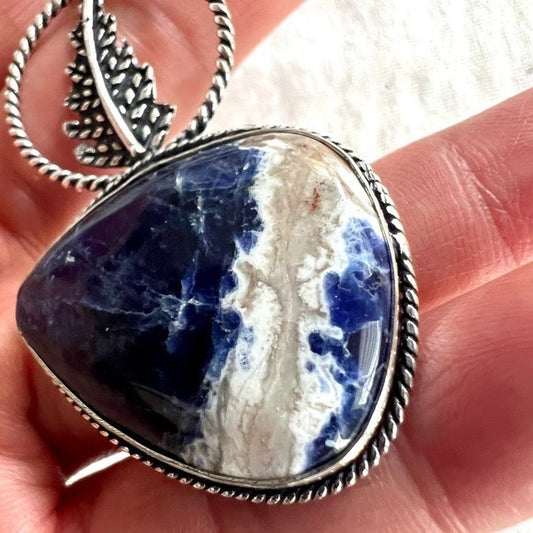 925 Spiritual Sodalite Boho Feather Necklace Pendant