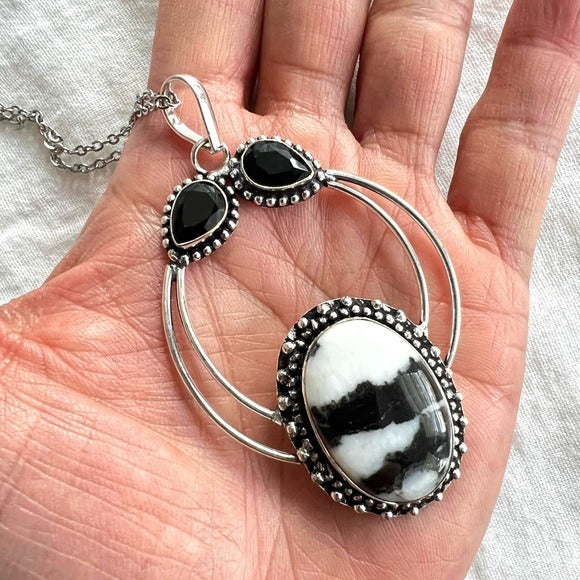 925 Crescent Wild Buffalo Turquoise Pendant Necklace