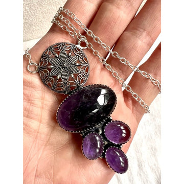 925 Amethyst Ornate Multi Stone Mandala Pendant Necklace