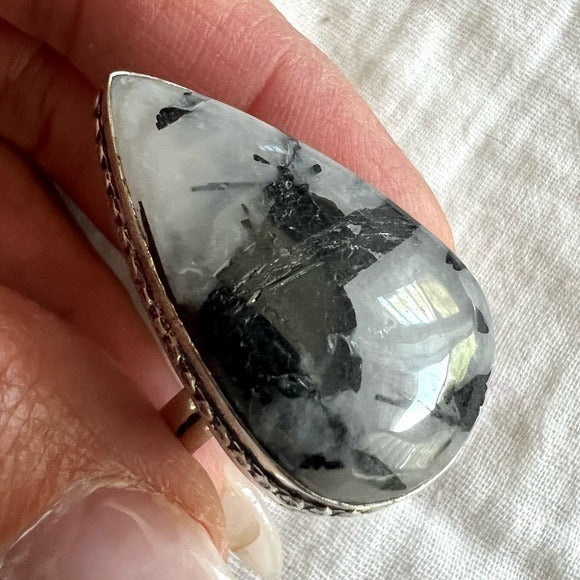 925 Yin Yang Heavily Tourmalated Quartz Ring 8