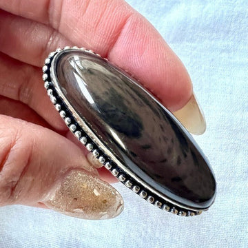 925 Mahagony Obsidian Long Domed Ring 8