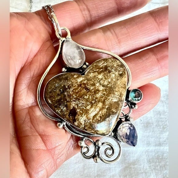 925 Confidence! Bronzite Heart + Rose Quartz Pendant Necklace