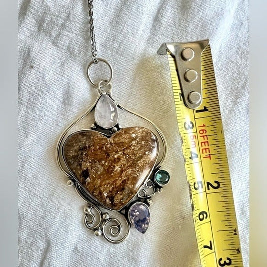 925 Confidence! Bronzite Heart + Rose Quartz Pendant Necklace