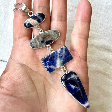 925 Long Cleavage Sodalite 4 Stone Pendant Necklace