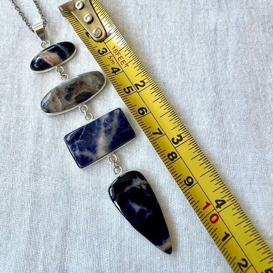 925 Long Cleavage Sodalite 4 Stone Pendant Necklace
