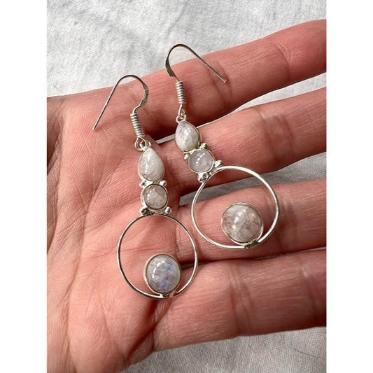 925 Modern Elegant Moonstone Orbit Earrings