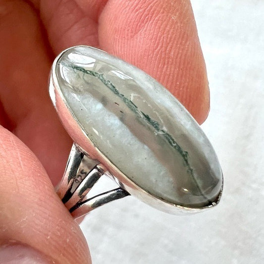 925 EARTH Stone Moss Agate Dendrite Ring 7.75