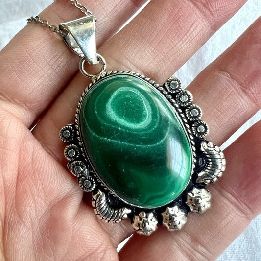 925 Magical Malachite Swirl Portal Pendant Necklace