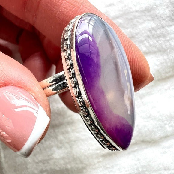 925 Banded Purple Agate Ring 8