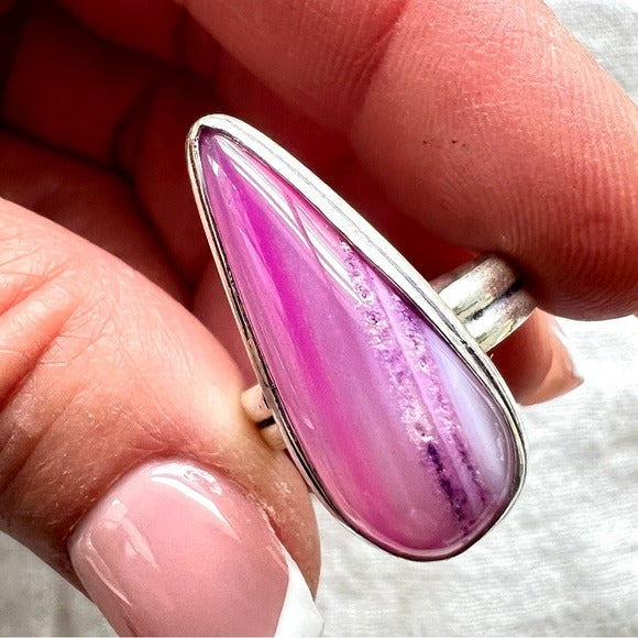 925 Pink Banded Agate Ring 8.75