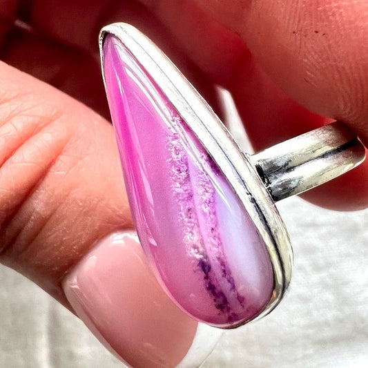 925 Pink Banded Agate Ring 8.75