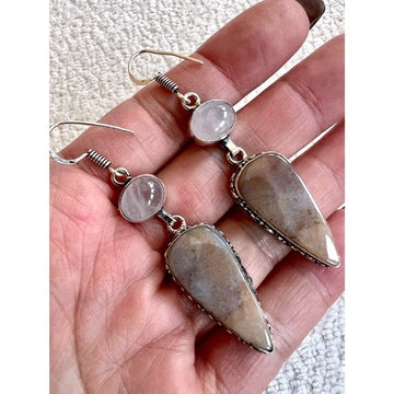 925 Desert Bloom Pink Peruvian Opal + Rose Quartz Earrings