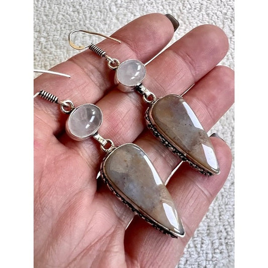 925 Desert Bloom Pink Peruvian Opal + Rose Quartz Earrings