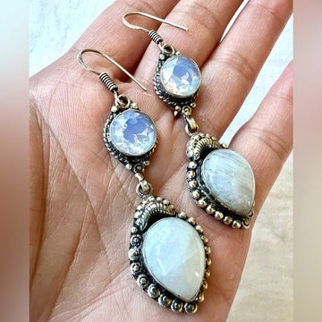 925 Rainbow Moonstone + Opalite Chandelier Earrings