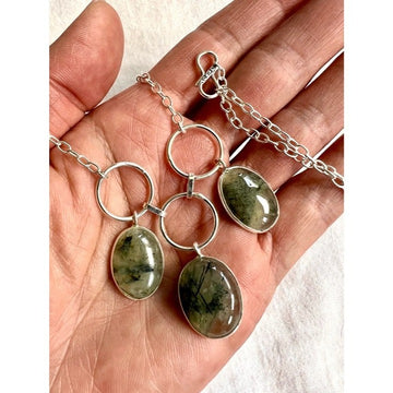 925 Triple Moss Prehnite Elegant Pendant Necklace
