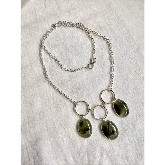 925 Triple Moss Prehnite Elegant Pendant Necklace
