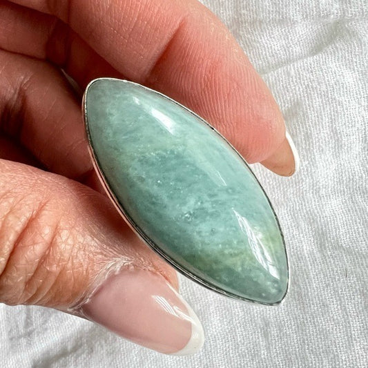 925 Huge Marquis Aquamarine Ring 6.5