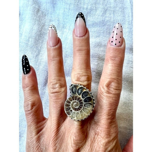 925 Past Lives AMMONITE Fossil Ring 7