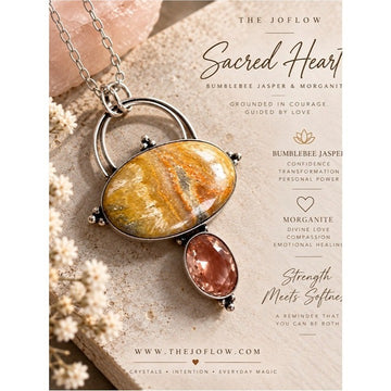 925 Sacred Heart Bumblee Bee Jasper + Morganite Pendant Necklace