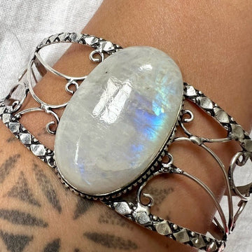 925 Ethereal Rainbow FLASH Moonstone Cuff Bracelet