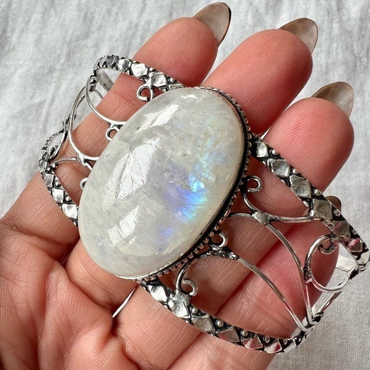 925 Ethereal Rainbow FLASH Moonstone Cuff Bracelet