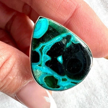 925 Malachite + Chrysocolla Teardrop Ring 9