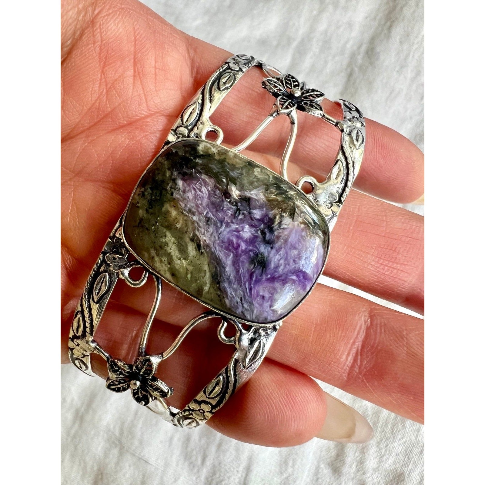 925 Third Eye Chakra Charoite Cuff Bracelet