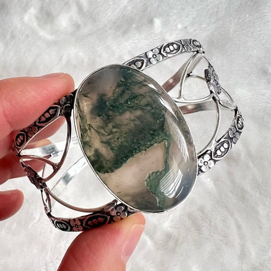 925 STUNNING Moss Agate Cuff Bracelet