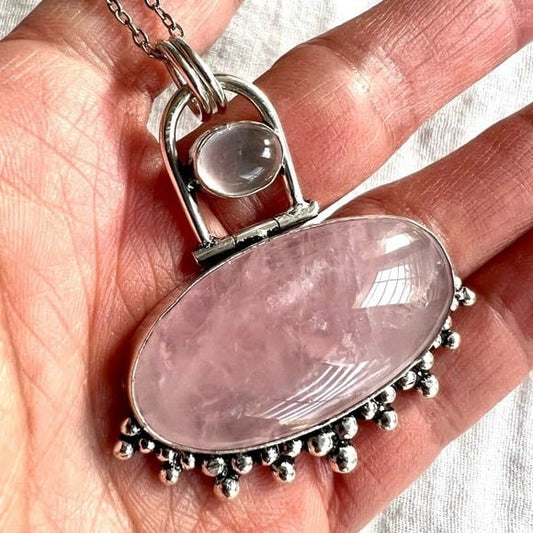 925 LOVE BOMB Rose Quartz Hinge Pendant Necklace