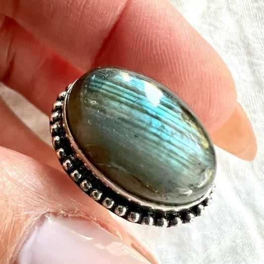 925 Striated Flash Labradorite Ring 8.5
