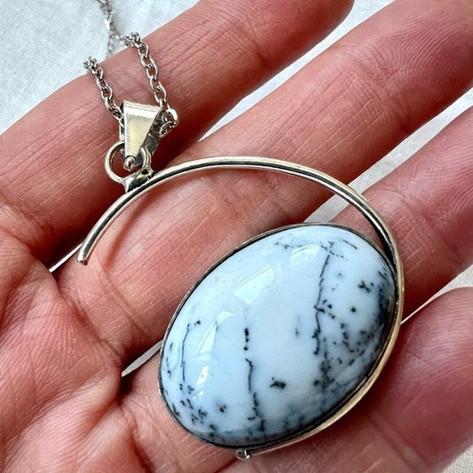 925 Elemental Dendritic Agate Dendrite Pendant Necklace