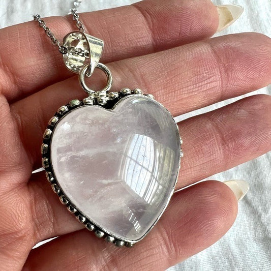 925 Rose Quartz Heart ❤️ Necklace Pendant