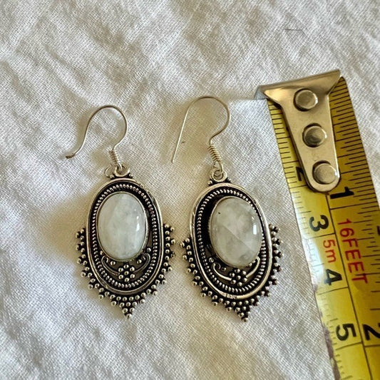 925 Vintage Style Rainbow Flash Moonstone Earrings