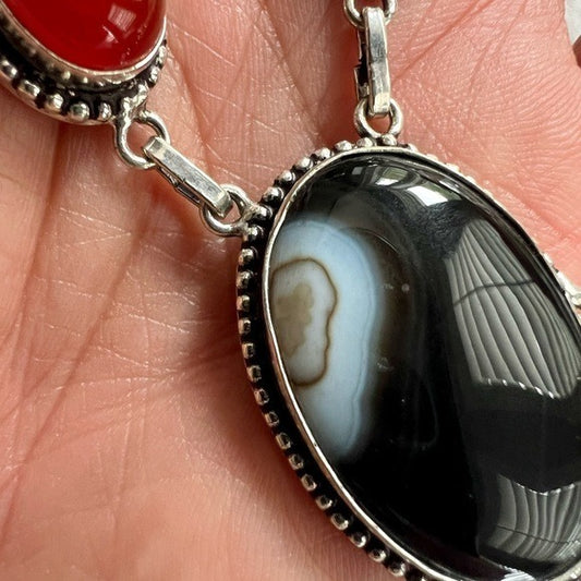 925 Protection Combo! Banded Black Onyx + Carnelian Necklace Pendant