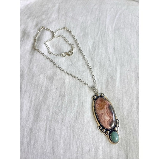 925 OOAK! GORGEOUS! Crazy Lace Agate + Larimar Pendant Necklace