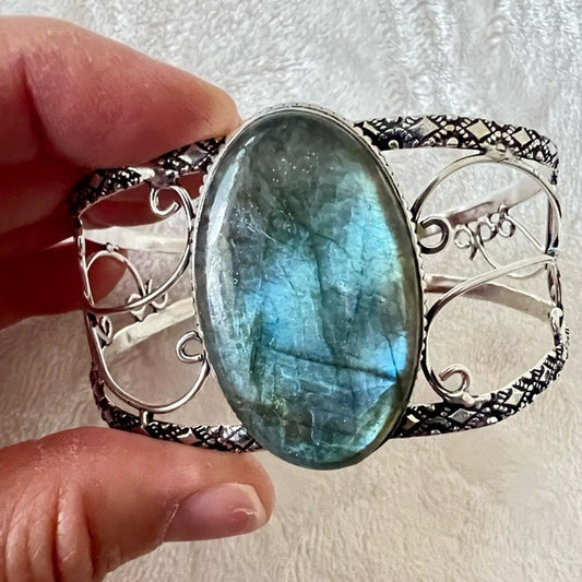 925 Aqua Flash Labradorite Cuff Bracelet