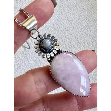 925 Spirit Bloom Pale Rose Quartz + Moonstone Pendant Necklace