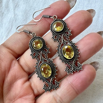 925 Double Citrine Ornamental Earrings