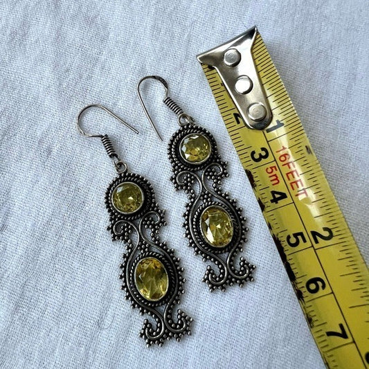 925 Double Citrine Ornamental Earrings