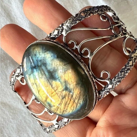 925 Sunset Fire Flash Labradorite Cuff Bracelet