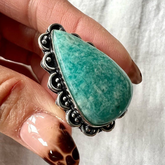 925 Peacekeeper Amazonite Teardrop Ring 8.25