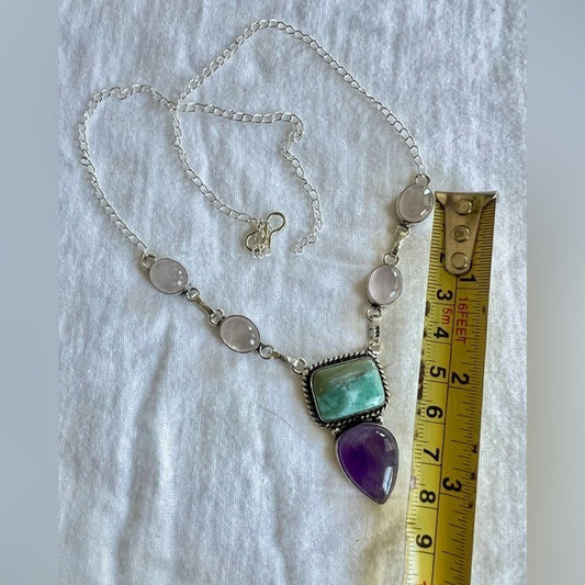 925 Royal Amethyst + Larimar + Rose Quartz Necklace! DIVINE!