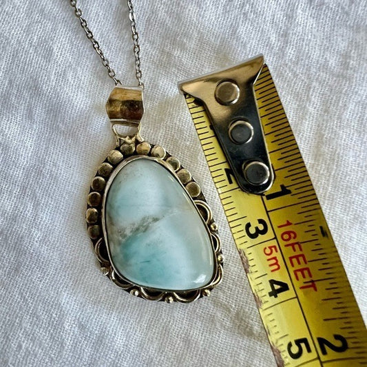 925 Pale Blue Caribbean Larimar Pendant Necklace