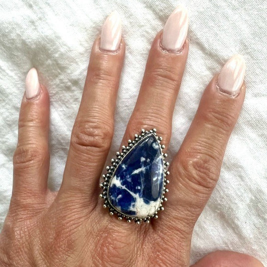 925 So Gorgeous! Deep Blue Spiritual Sodalite Ring 6.75