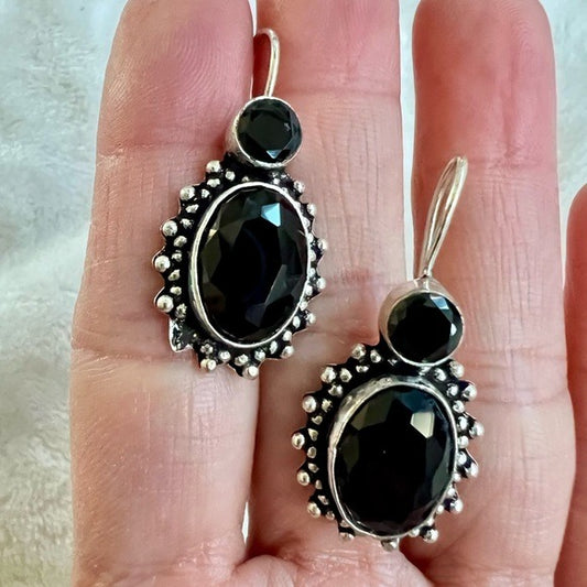 925 Natures Shield Onyx Drop Earrings