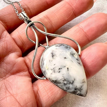925 Peaceful Braided Dendritic Agate Pendant Necklace