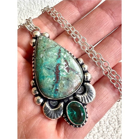 925 Personal Power Chrysocolla + Emerald Topaz Pendant Necklace