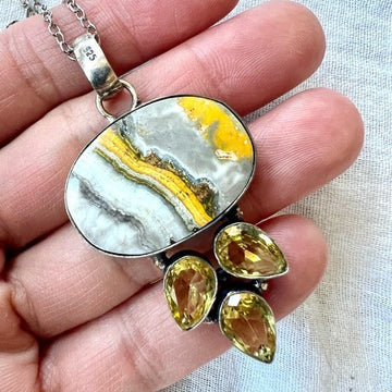 925 Bumble Bee Jasper + Citrine Pendant Necklace